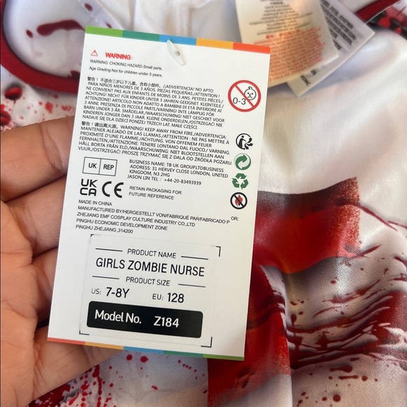 Ikali Girls Zombie Nurse Dress Headband 2 Pcs Halloween Costume Size 7-8 Scary - Picture 8 of 10